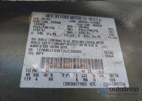 2003 Ford Expedition Xlt from USA, damaged, VIN 1FMRU15W13LC50005